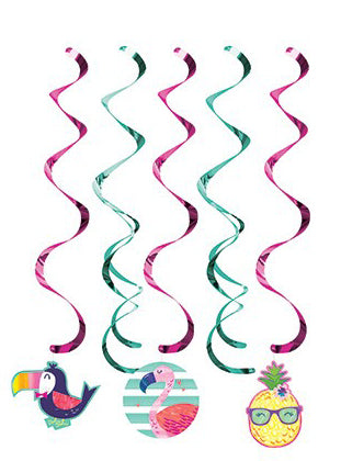 Tropical Party Pineapple, Flamingo and Parrot 99cm Hanging Swirl Decorations – Main Image