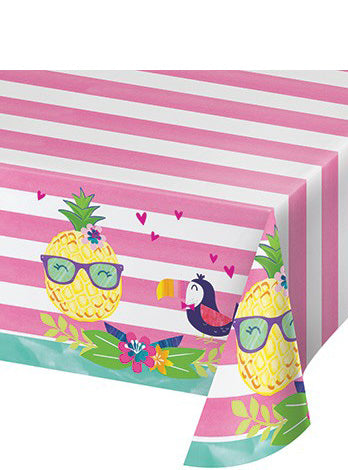 Tropical Party Pineapple Print 259cm Plastic Table Cover – Main Image