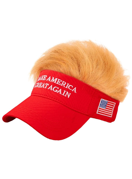 Trump Visor Mens Adults Novelty Costume Hat With Orange Hair - Main Image