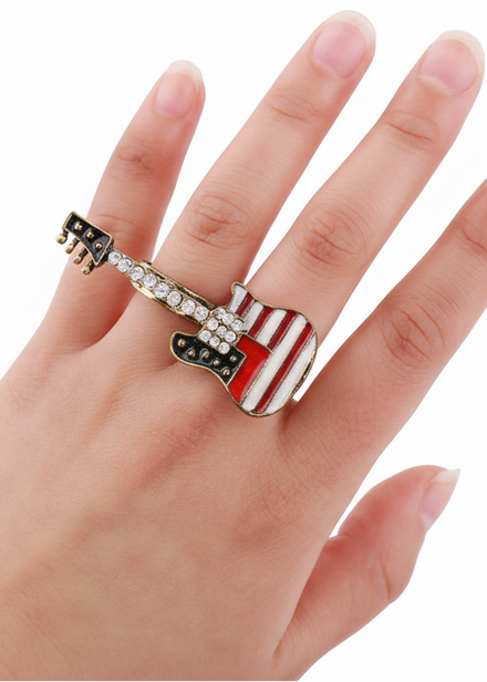 USA Flag Pattern Guitar Costume Ring - Main Image
