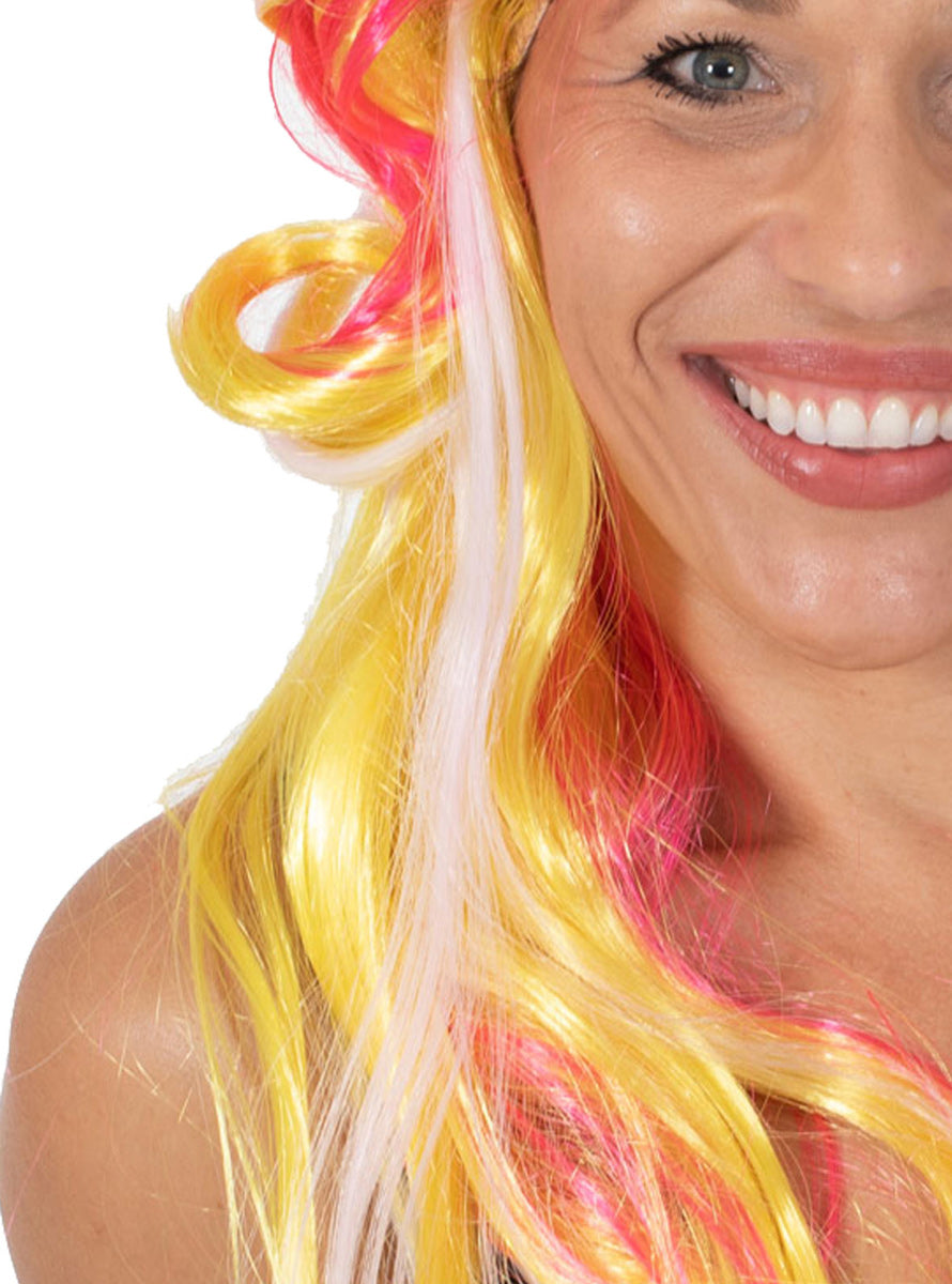 Uv Reactive Womens Yellow And Pink Costume Wig 300292 Close Image