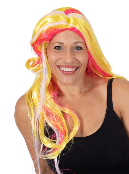 Uv Reactive Womens Yellow And Pink Costume Wig 300292 Main Image