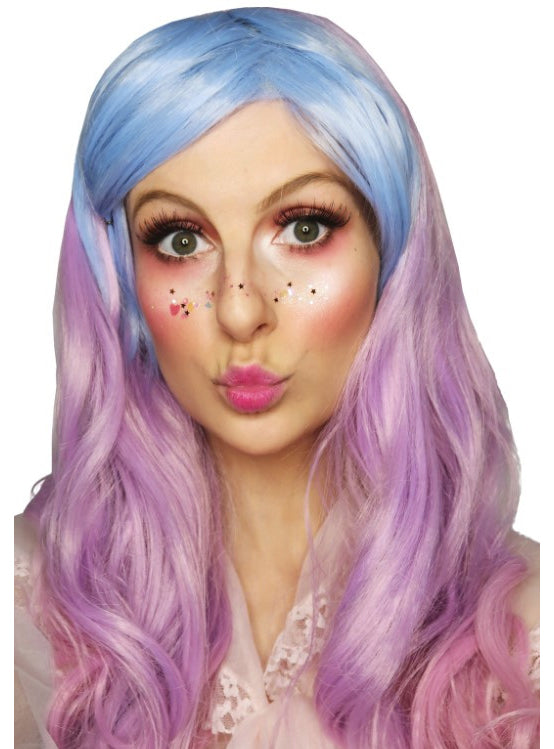 Unicorn Beauty Womens Pastel Wavy Costume Wig And Headband - Alternative Image