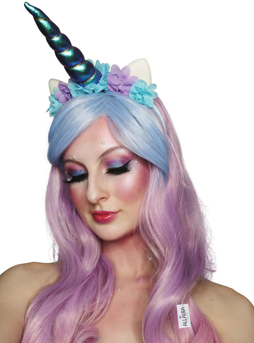 Unicorn Beauty Womens Pastel Wavy Costume Wig And Headband - Close Image