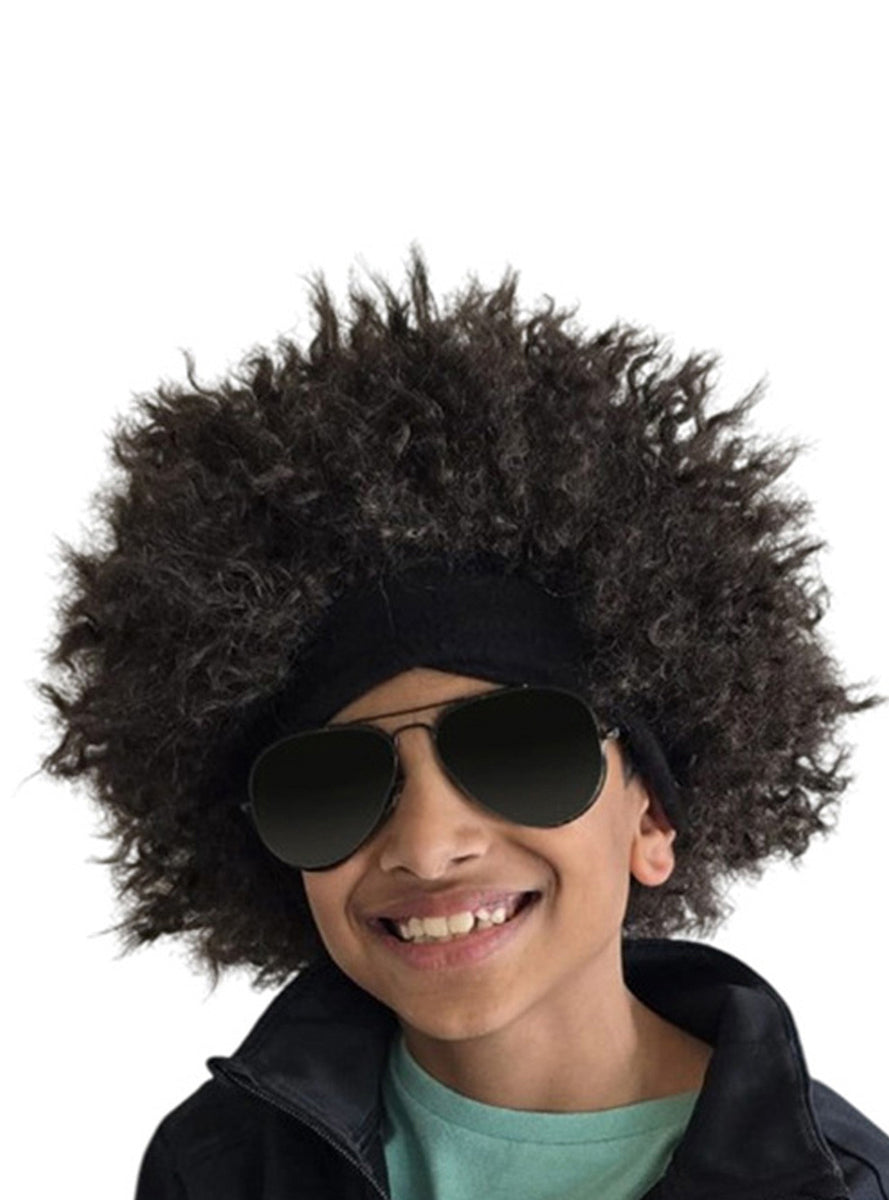 Urban Afro Brown Costume Wig On Headband - Kids Image