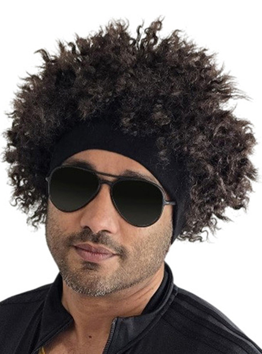 Urban Afro Brown Costume Wig On Headband - Main Image