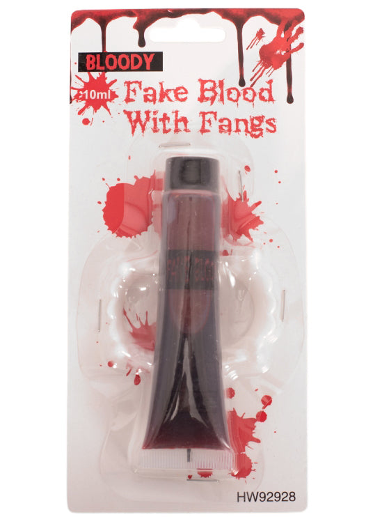Image of Vampire 10ml Fake Blood And Fangs Halloween Set
