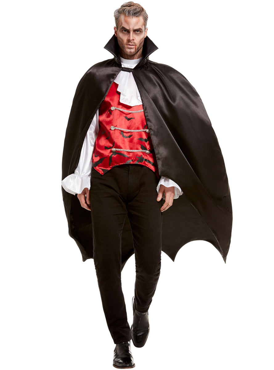 Mens Black Vampire Bat Halloween Costume Cape - Main Image