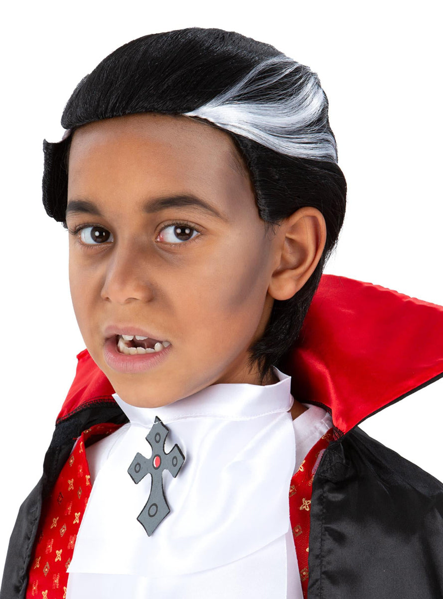 Black and White Boys Vampire Halloween Wig - Main Image
