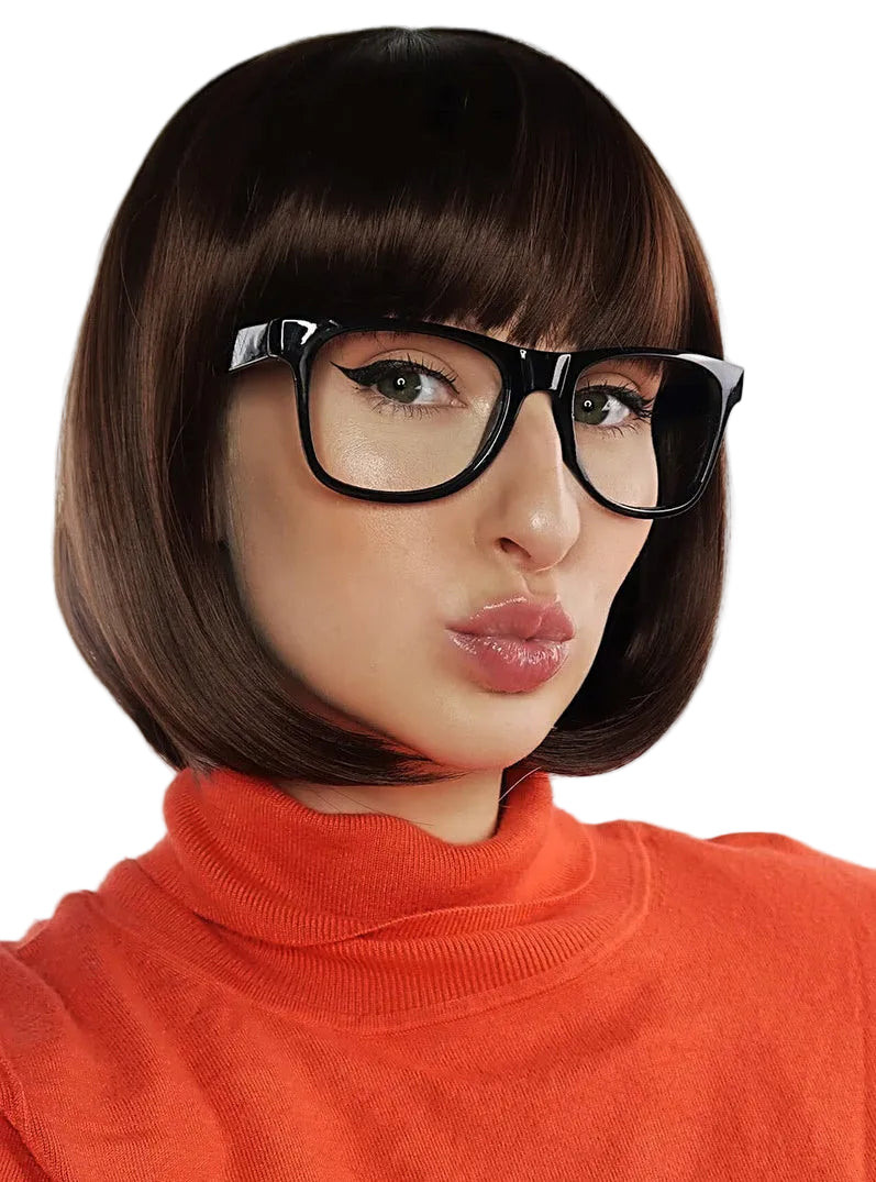 Velma Womens Brown Bob Costume Wig And Glasses Set - Alternative Image
