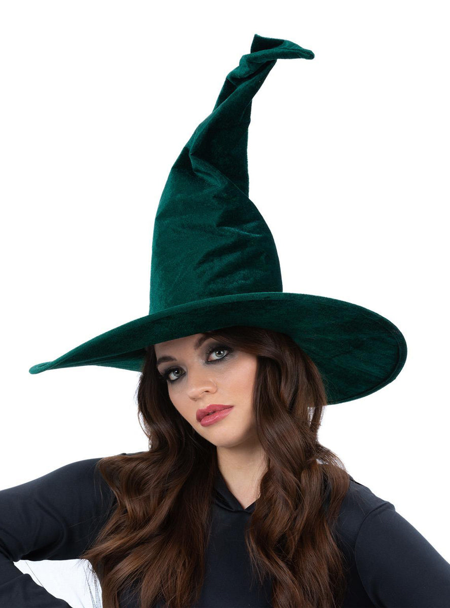 womens crooked velvet green witch hat - Main image