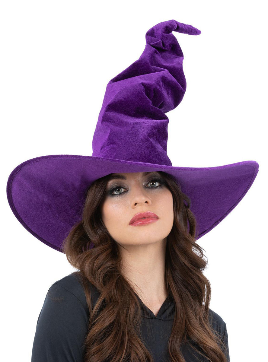 womens crooked velvet purple witch hat - Main image