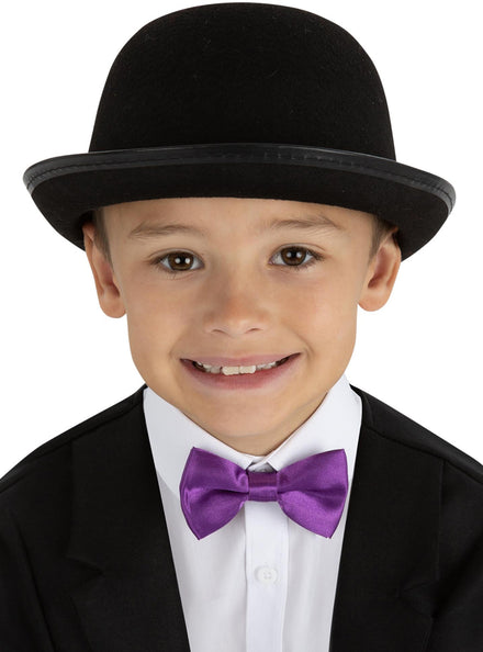 Kids Black Victorian Bowler Hat - Main Image