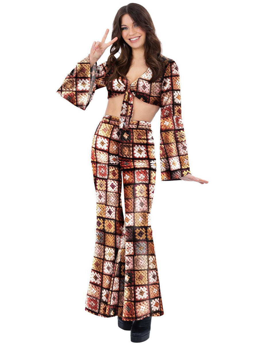 womens brown 60s hippie costume - Alternative image