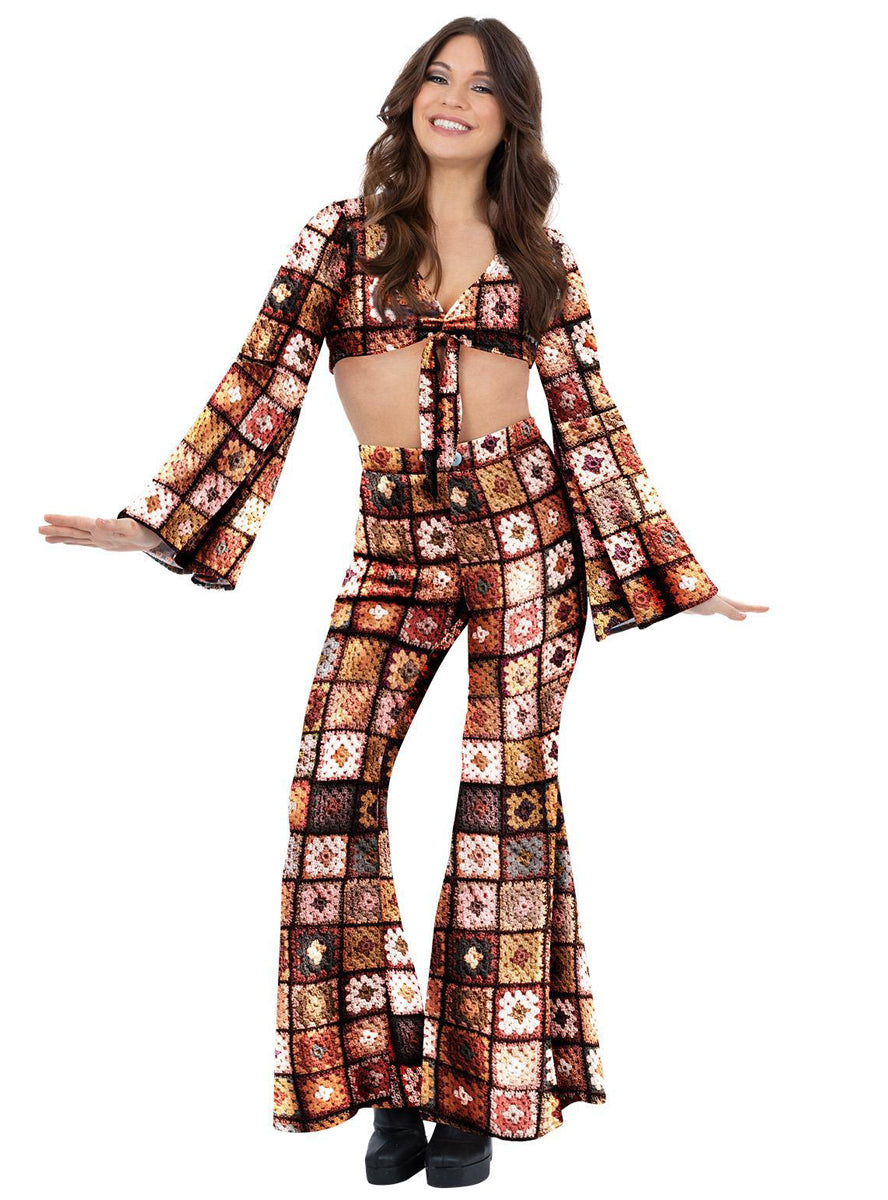womens brown 60s hippie costume - Main image