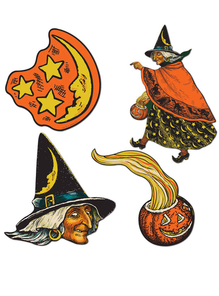 Pack of 4 Vintage Halloween Witch Cut Out Decorations - Main Image