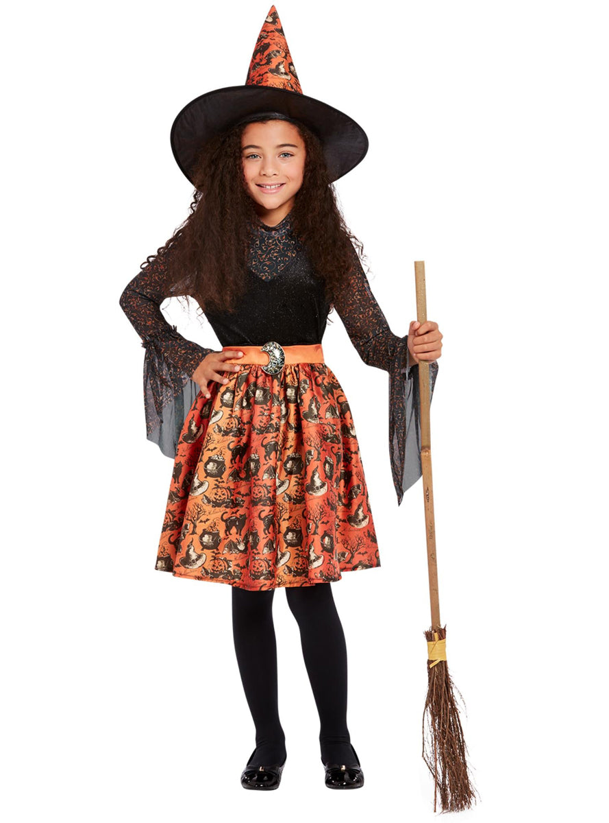 Vintage Witch Girls Halloween Costume - Main Image