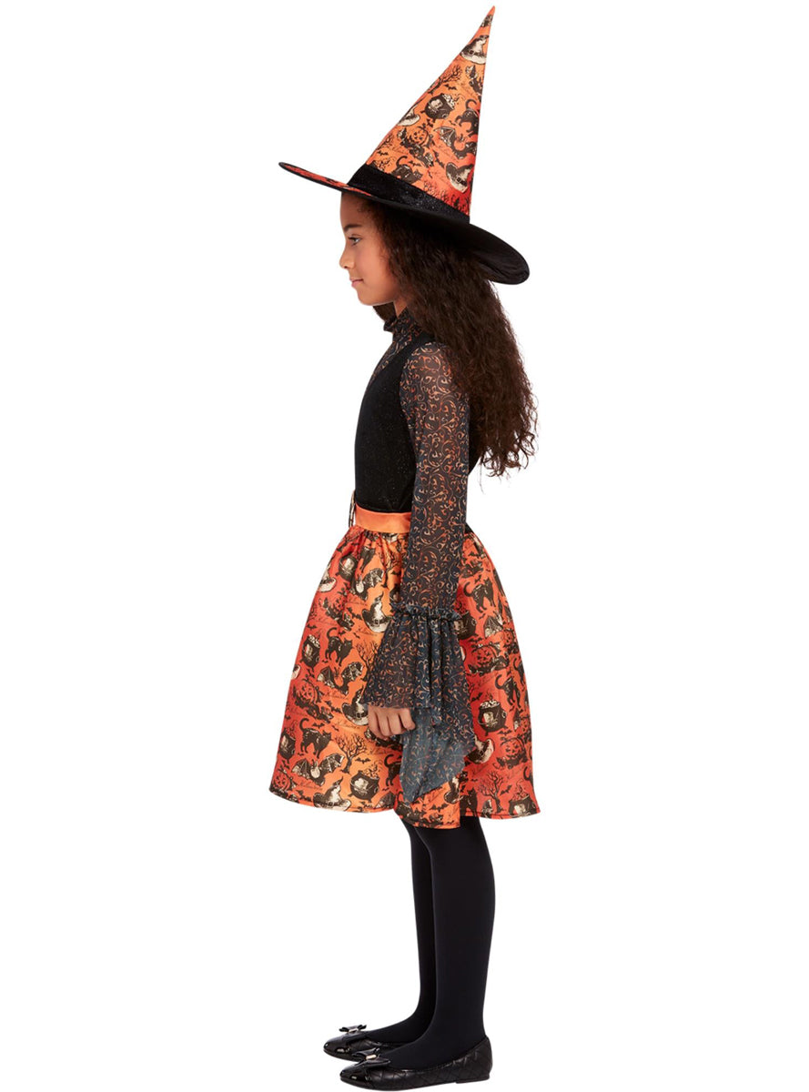 Vintage Witch Girls Halloween Costume - Side Image