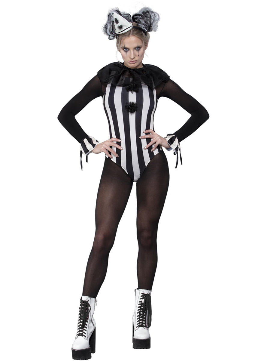 Pierrot Clown Womens Sexy Bodysuit Costume - Alternate Image