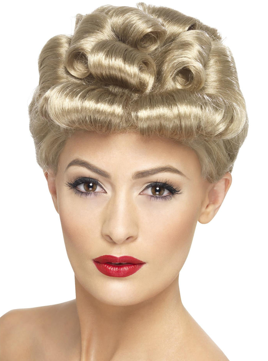 Womens Blonde Vintage Chick Curly Updo Costume Wig