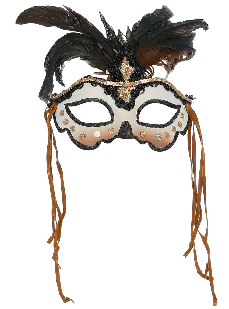 Voodoo Priestess Feathered Masquerade Mask - Alternate Image