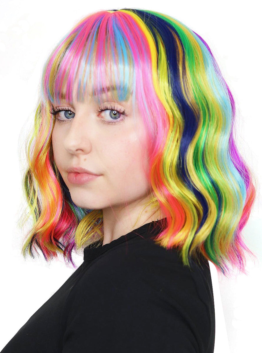 Wavy Rainbow Womens Heat Resistant Bob Costume Wig - Alternative Image 2