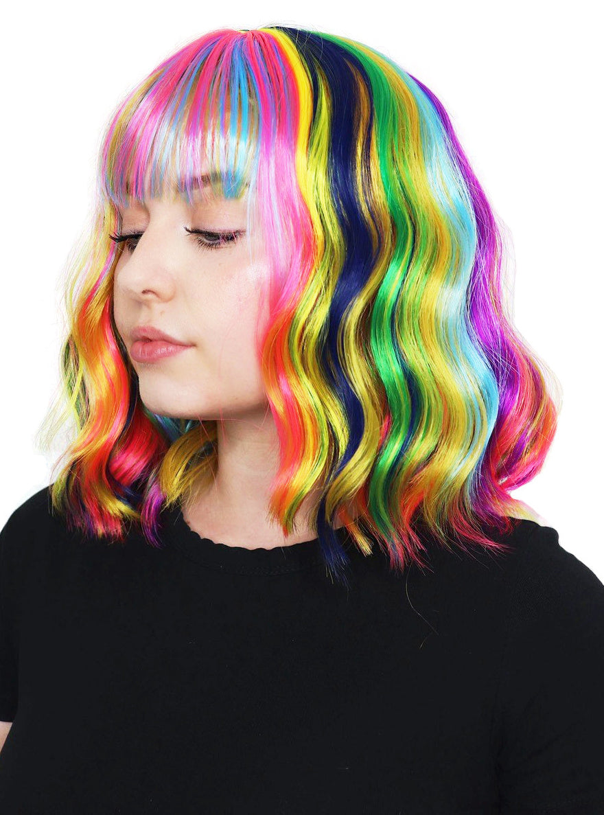 Wavy Rainbow Womens Heat Resistant Bob Costume Wig - Alternative Image
