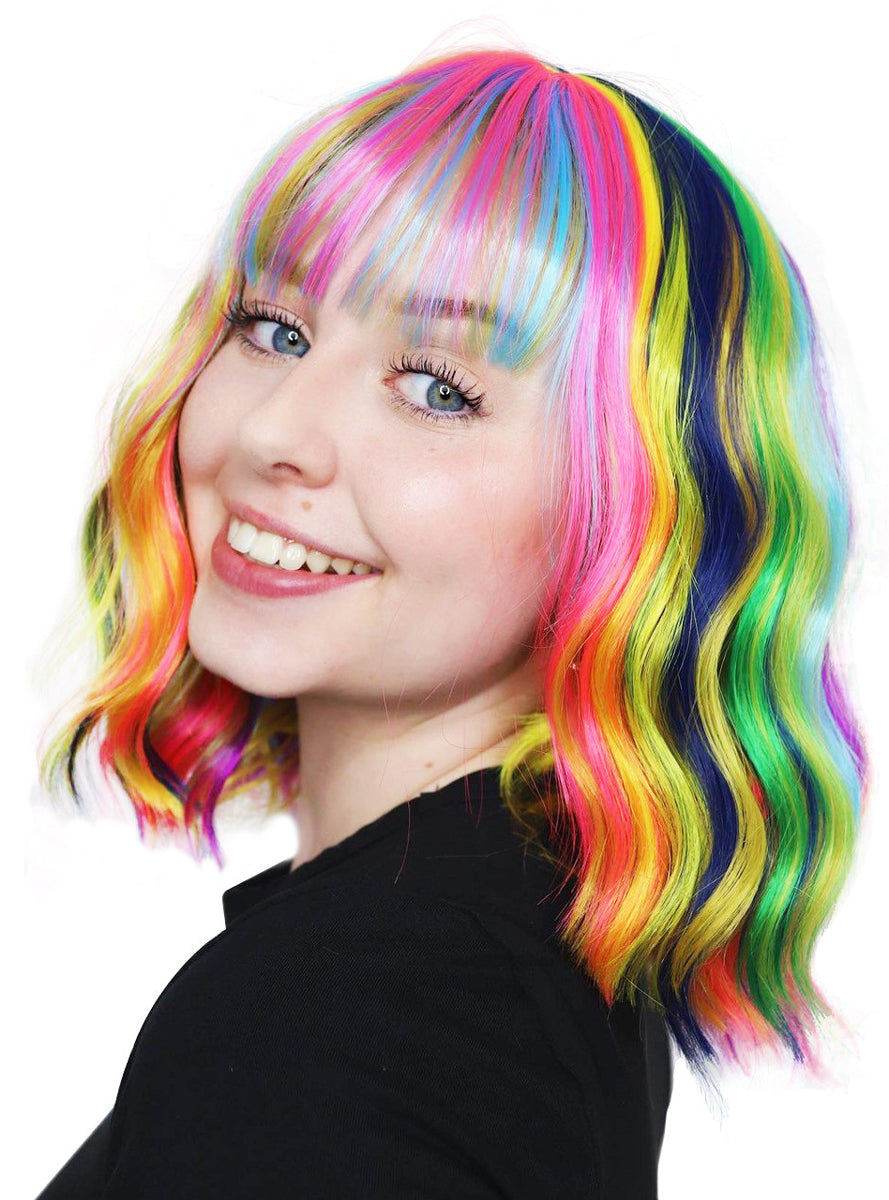 Wavy Rainbow Womens Heat Resistant Bob Costume Wig - Main Image