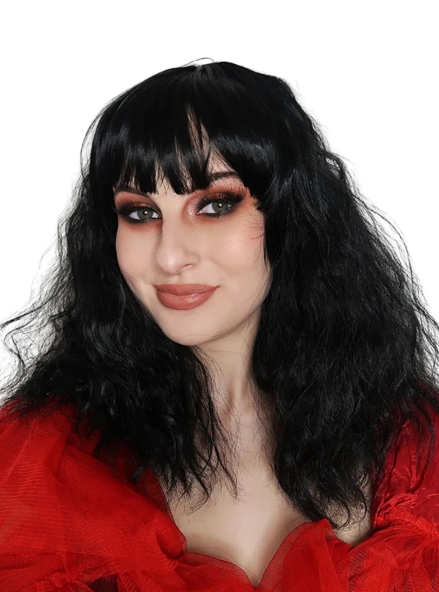 Wavy Witch Womens Black Costume Wig With Fringe - Alternative Image 1