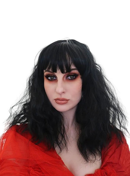 Wavy Witch Womens Black Costume Wig With Fringe - Main Image