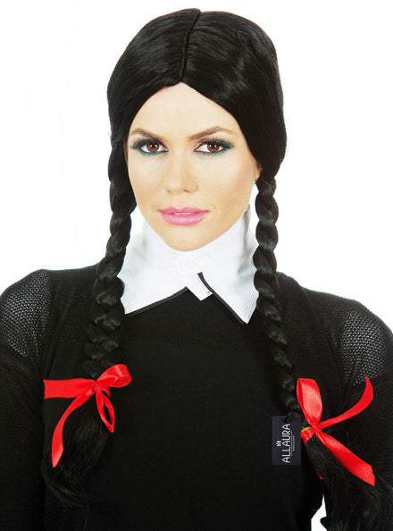 Wednesday Womens Long Plaited Halloween Costume Wig - Main Image