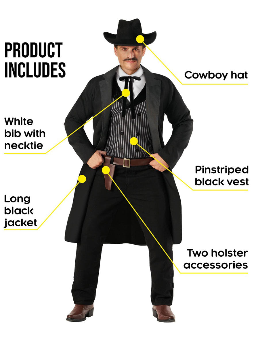 Mens Black Western Sheriff Wild West Costume Details Image