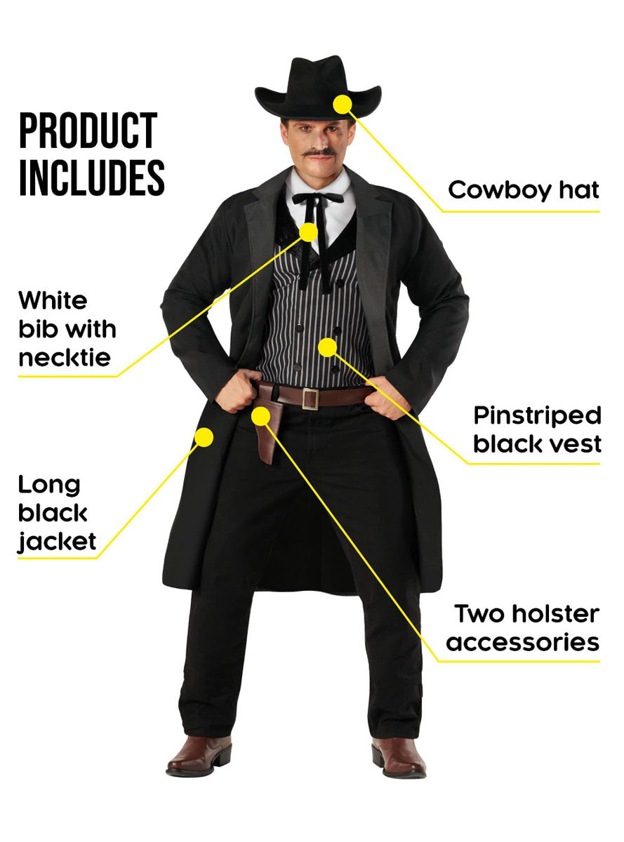 Plus Size Mens Black Western Sheriff Wild West Costume Details Image