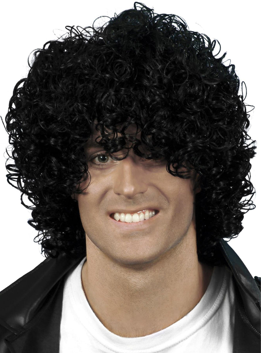 Mens Wet Look Black Afro Costume Wig