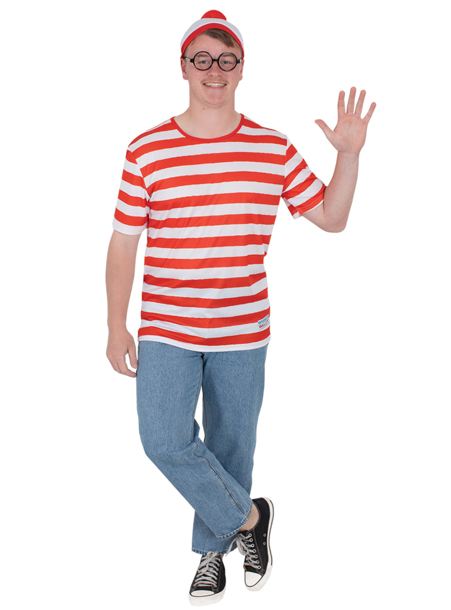 Red And White Striped Mens Wheres Wally Costume - Main Image