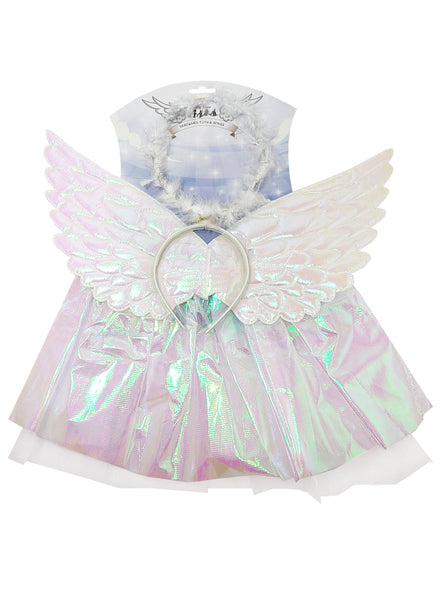 Image of Shimmer Angel Girls Wings Halo And Skirt Costume Accessory Set