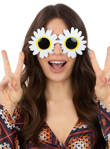 White Daisy Flower 70s Costume Glasses - Main Image