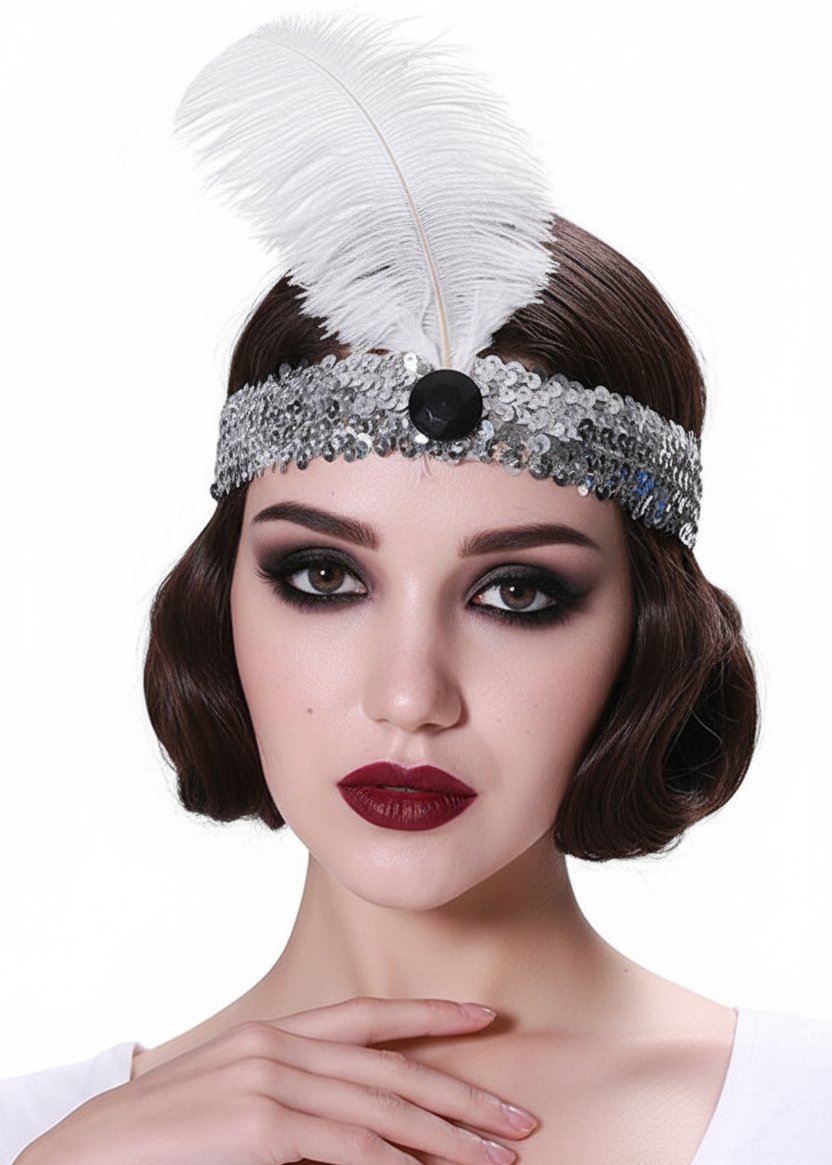 Simple 1920s White Feather Costume Headband - main image