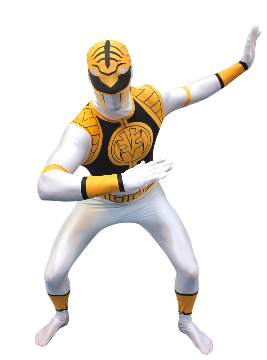 Plus Size White Mens Power Ranger Morphsuit  - Main Image