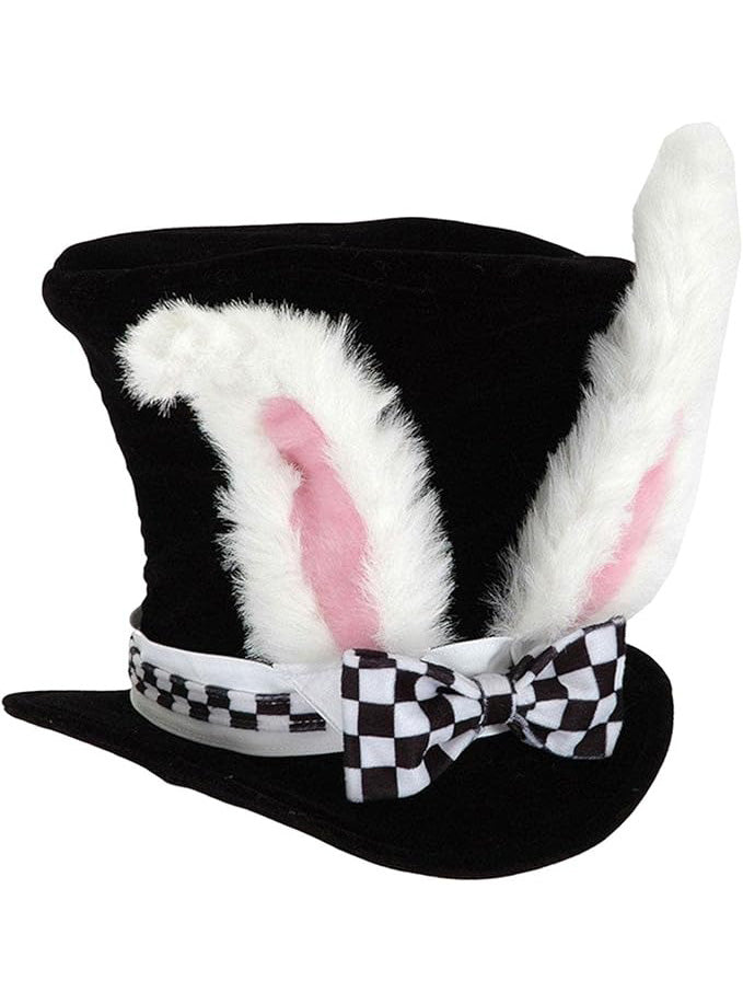 White Rabbit Adults Black Costume Top Hat with Ears - Main Image
