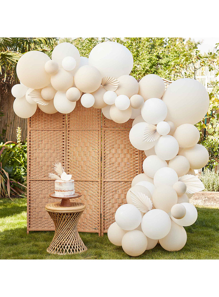 Balloon Arch Kit in Cream and White with Fans - Lifestyle Image