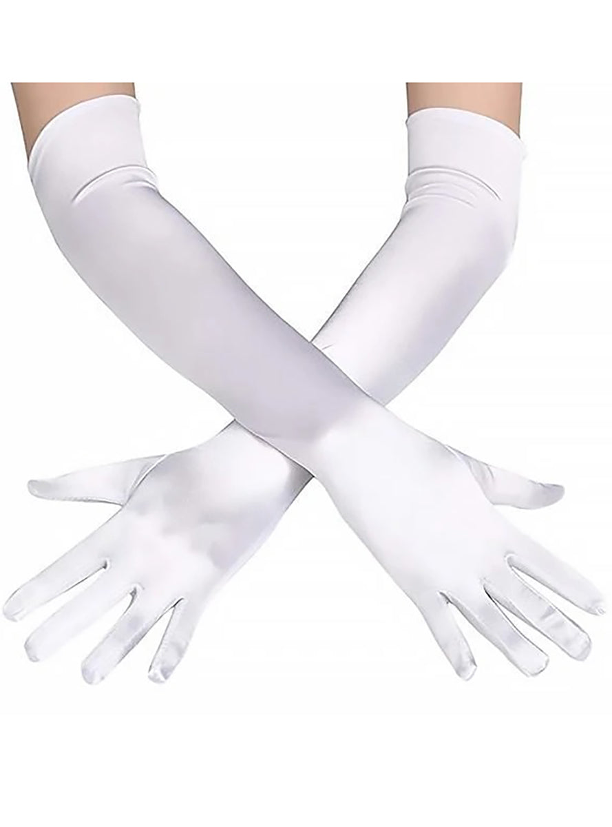 Elbow Length White Satin Gloves for Women