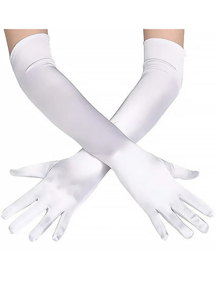 Elbow Length White Satin Gloves for Women