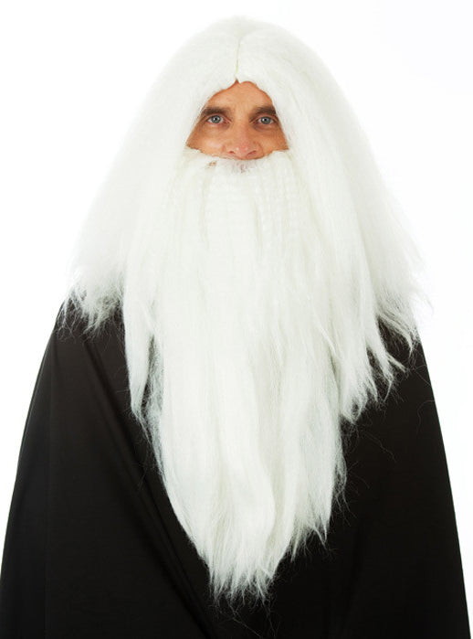 White Wizard Mens Long Costume Wig And Beard Set - Alternative Image