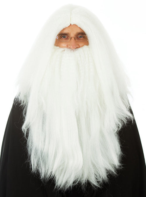 White Wizard Mens Long Costume Wig And Beard Set - Main Image