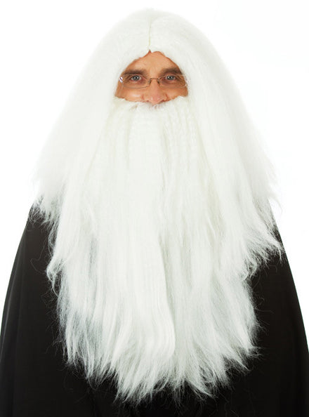 White Wizard Mens Long Costume Wig And Beard Set - Main Image