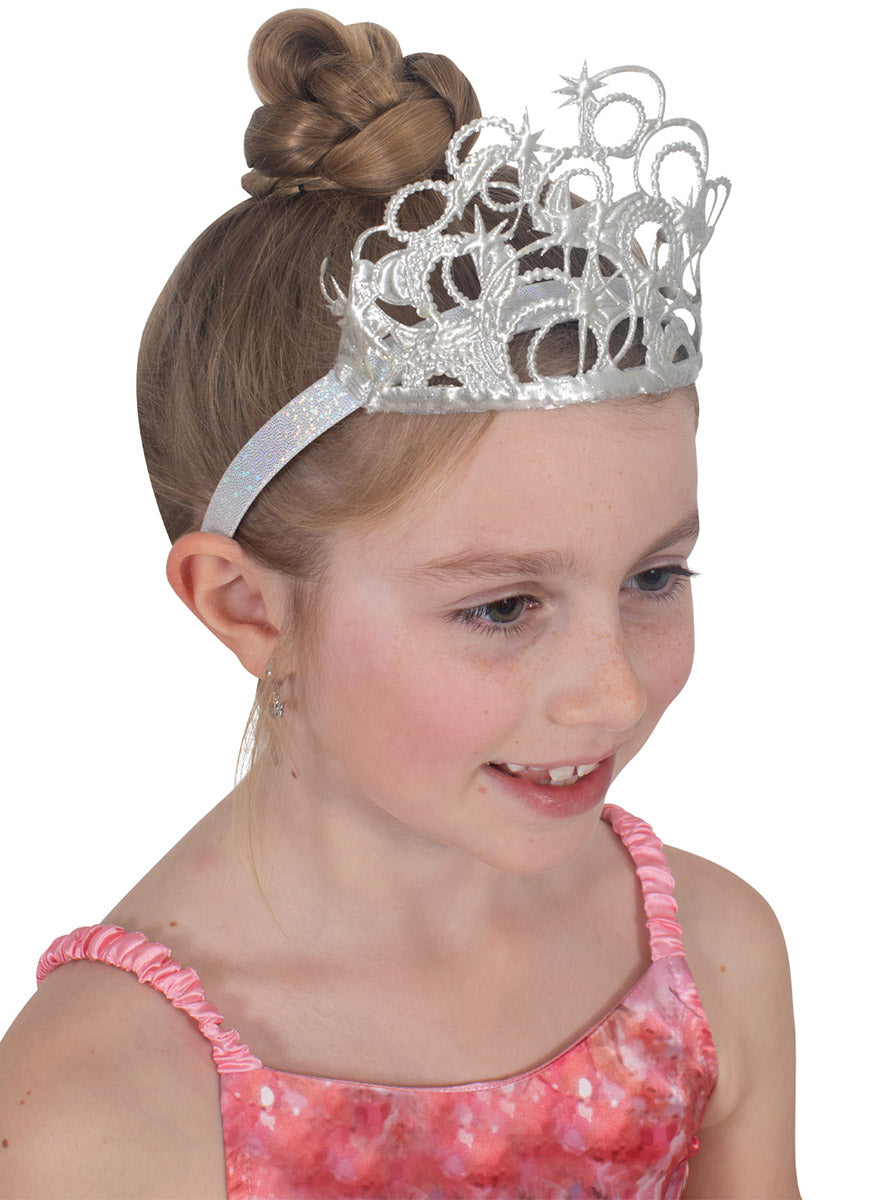 Girls Silver Glinda the Good Witch Wicked Costume Crown - Side Image