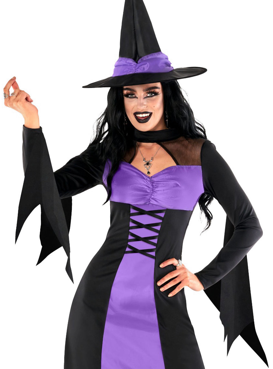 Plus Size Purple and Black Wicked Witch Womens Costume - Close Image