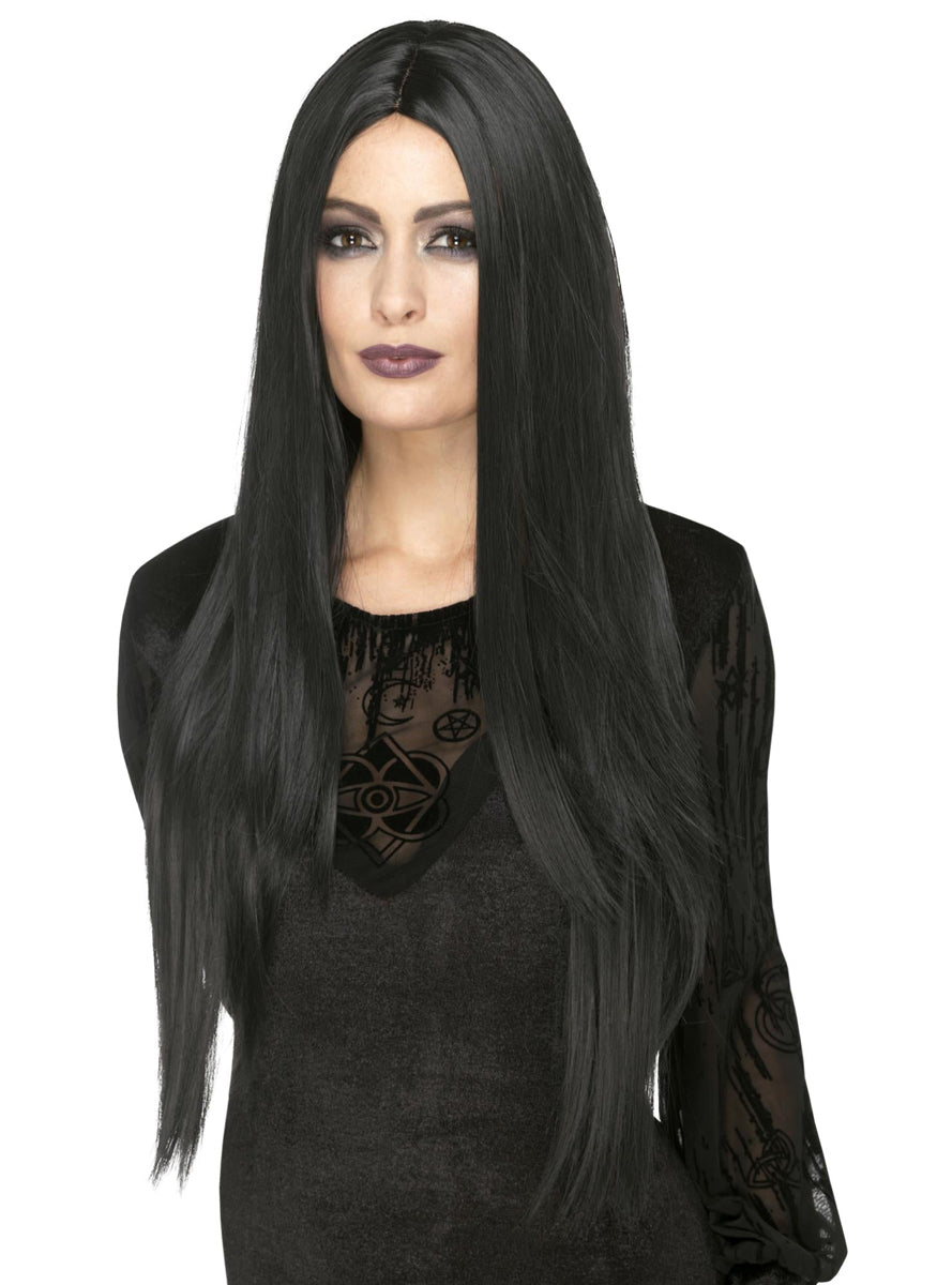 Womens Long Black Wicked Witch Halloween Costume Wig - Main Image