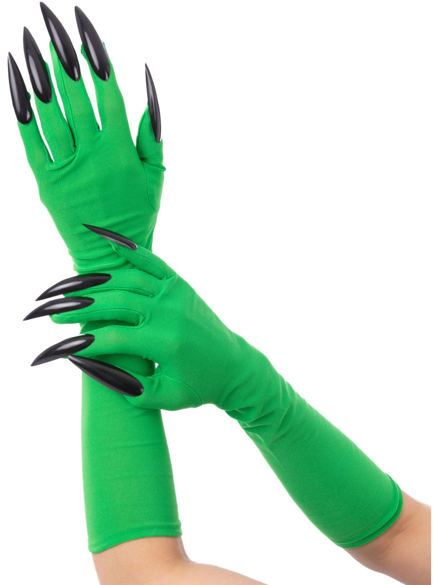 Long Green Wicked Witch Costume Gloves - Main Image